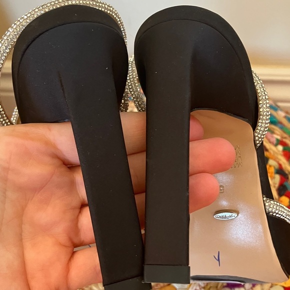 NWT Tony Bianco Emery Black Satin Heels with Silver Sparkling Strap - Picture 5 of 7